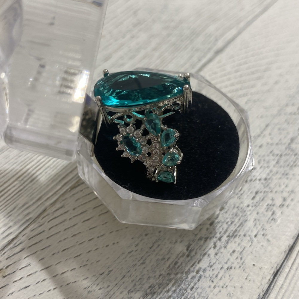 ‘London Topaz’ CZ and Clear CZ 925 Sterling Silver ring - Picture 2 of 7